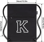 HOLYLUCK Drawstring Bags Initial Backpack Sackpack Cinch Bags for Sports, Gym, Travel, Beach(Black-K)