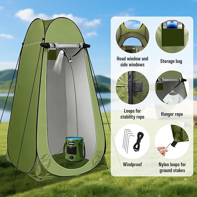 Portable Camping Shower, 6000mAh Rechargeable Shower Pump, Large Capacity Foldable Bucket, 6' 7" Filtered Shower Head, Summer Beach, Outdoor Camp Showering, Hiking, Pet Bath, RV Car Wash, Water Plant