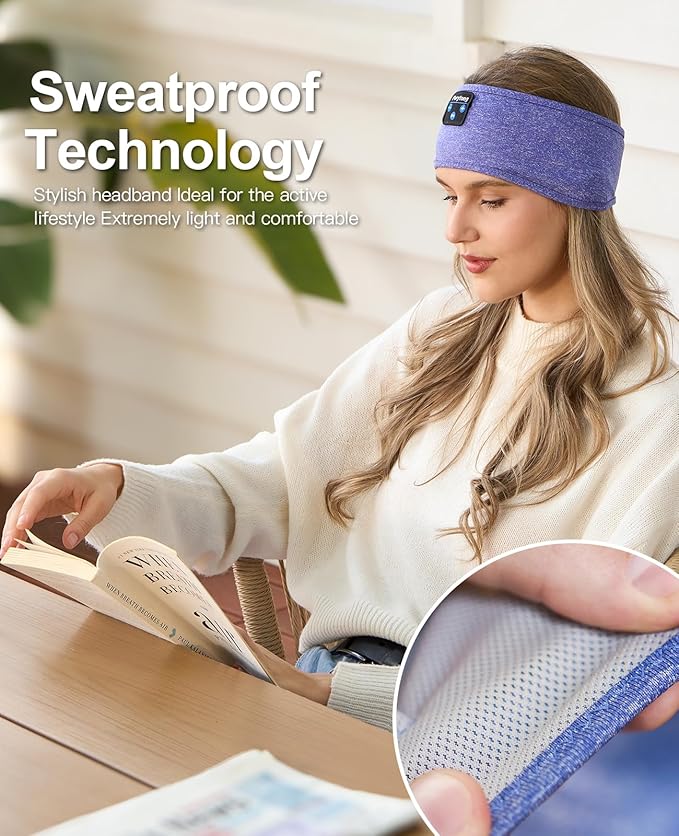 Perytong Sleep Headphones Wireless, Bluetooth Sports Headband Headphones with Ultra-Thin HD Stereo Speakers Perfect for Sleeping,Workout,Jogging,Yoga,Insomnia, Air Travel, Meditation (SkyBlue)