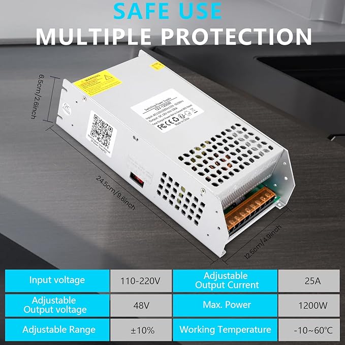 DC 48V 25A 1200W Power Supply Adapter 110V AC to 48V DC Converter Power Supply for Drive Sensor Lamp Meter Controller Servos Electric Motor