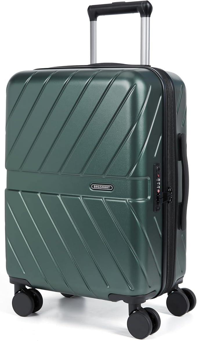 BAGSMART Carry on Luggage 22x14x9 Airline Approved with TSA Lock, 100% Polycarbonate Hardside Suitcase with Spinner Wheels, Olive-Green