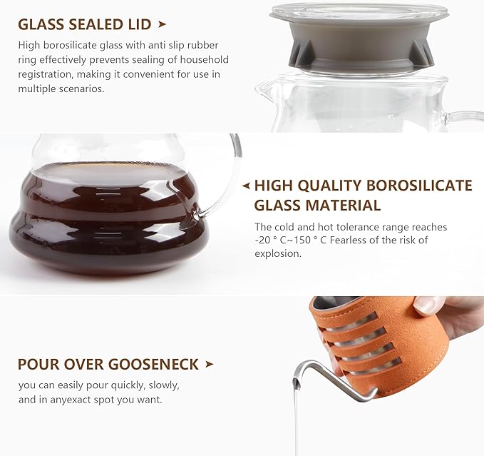 LHS Pour Over Coffee Maker Set - All in One Pour Over Coffee Kit, Travel Pour Over Coffee Dripper, Manual Coffee Maker Set Grinder Brewer Dripper and Cup Set, Anniversary Birthday Gift Sets