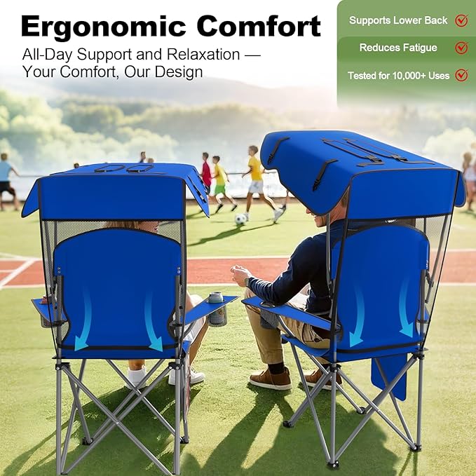 VTOY Portable Camping Chair with Canopy - Folding Chair with Canopy, Durable 600D Oxford Canopy Chair for Camping, Beach, Picnics, Fishing & Sports