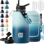 DYSANKY Insulated Water Bottle | Thickened Stainless Steel Vacuum Metal | Portable Sports Half Gallon Large Water Jug for Gym and Hiking with Straw, Carrier Bag, Handle Strap | BPA-Free 64 oz