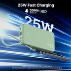 JUOVI 25W Portable Charger, 10000mah Power Bank Fast Charging with Built-in USB-C Cable, Battery Pack with LED Display, Portable Phone Charger for iPhone 17 16 15 14 Samsung S24 S23 iPad Tablets