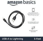 Amazon Basics 2-Pack Apple MFi Certified USB-A to Lightning Charging Cable for iPhone 14 13 12 11 X Xs Pro, Pro Max, Plus, iPad, 3 Foot, Black