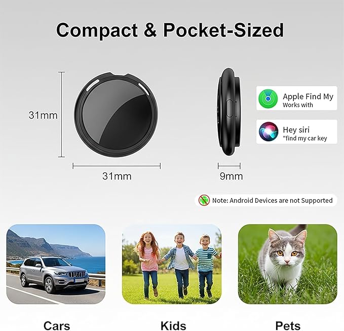 No Subscription GPS Tracker for Vehicles Work with Find My(iOS Only) Real-Time Mini Tracker Tags Global Coverage Hidden Car Location Tracking Tags Device with Magnetic Case No Monthly Fee Required