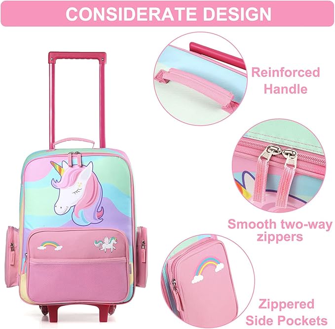 VASCHY Kids Luggage for Girls, Cute Rolling Travel Carry on Suitcase for Toddlers/Children with Wheels 18inch Unicorn