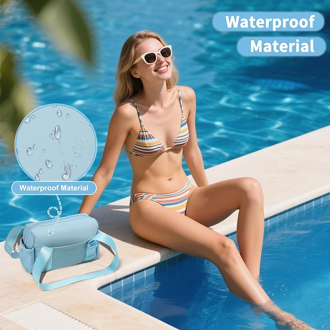 Mini Gym Bag for Women, Yoga Small Sports Bag for Women Girls, Waterproof PU Fitness Tote with Wet Compartment, Sky Blue