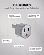 2 Prong to 3 Prong Outlet Adapter, ETL Listed 3-2 Prong Adapter, Fire-Retardant (392℉) PBT Material, Heavy Duty Wall Plug Adapter for Old Homes, Travel to Japan, Gray (Light Gray (4-Pack))