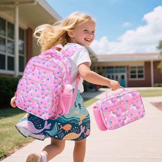 RHCPFOVR Kids Backpack for Girls - Girls Backpack 3-8 Ages Unicorn for Kids 15 Inch School Bookbag for Kindergarten Elementary School Bookbag for Girl 1st 2nd Grade