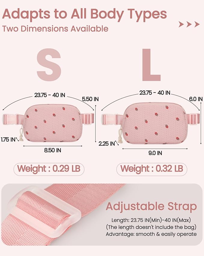 Vankor Corduroy Cute Fanny Packs for Women Cross Body, Everywhere Belt Bag for Women Crossbody Stylish Waist Pack Purse for Travel, Hiking, Workout, Running, Pink Corduroy Strawberry