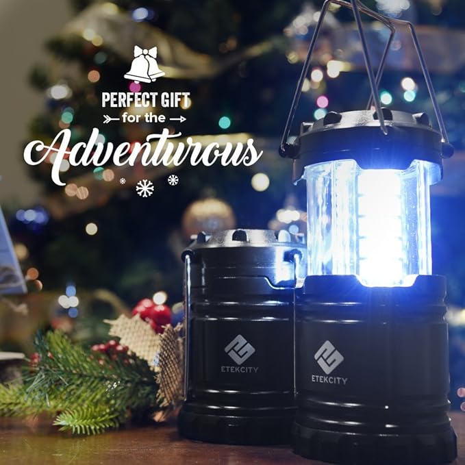 Etekcity Lantern Camping Essentials Lights, Led Flashlight for Power Outages, Battery Operated Lamp for Emergencies, Survival Gear, Hurricane Preparedness Items, Water Resistant, 2 Pack, Black