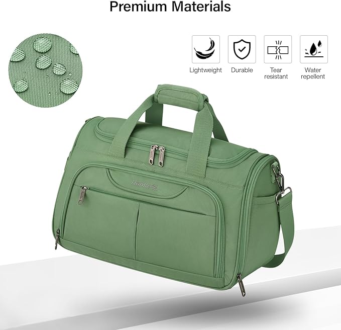 Hanke Large Capacity Travel Duffel Bag, Carry On Luggage with 12 Pockets, 17 Inch Laptop Compartment, Wet Dry Separation & Independent Shoe Bag, Foldable Duffel Bag for Women Men（Forest Green）