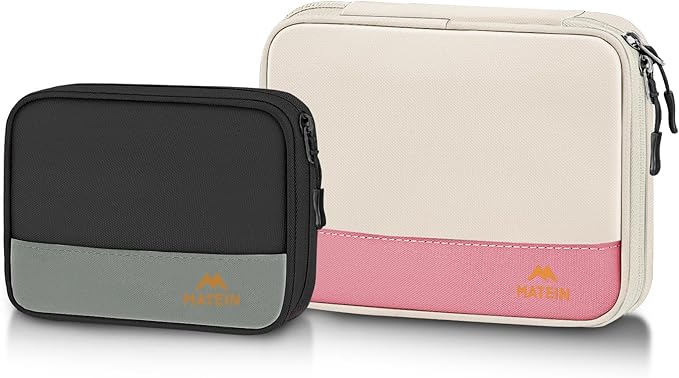 MATEIN Tech Organizer Travel Case 2 Pack for Couple, Water Resistant Charging Cord Organizer for Travel Accessories, Portable Electronics Bag for Purse, Cable, Phone & Slim Mouse, Gifts for Work