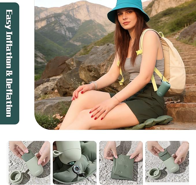 Inflatable Seat Cushion, Airplane Cushion,Portable Travel seat Pad with Pump for Airplane Car Stadium Camping, Green