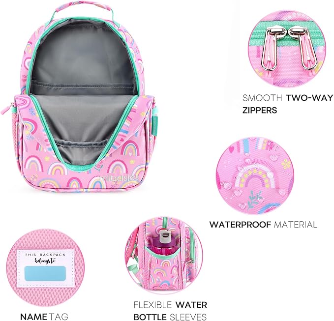 mibasies Toddler Backpack for Girls 2-4: Cute Kids Backpacks for Girls - Preschool Kindergarten Backpack - Rainbow Pink