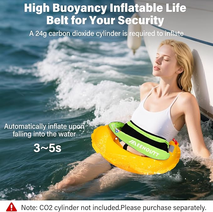 Automatic Inflatable Belt Pack Water Sports Jacket Waist Belt PFD for SUP Paddleboarding Fishing Boating Kayaking（fit 80-330 lbs） (Fluorescent yellow)