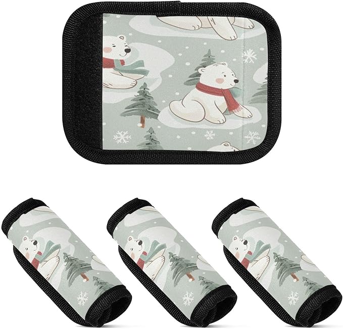Qilmy Cute Polar Animal Wearing A Red Scarf Luggage Handle Wrap 2Pack Luggage Identifiers Tag Comfort Handle Grips Cover for Stroller Suitcase Bag Airplane Travel Accessories473