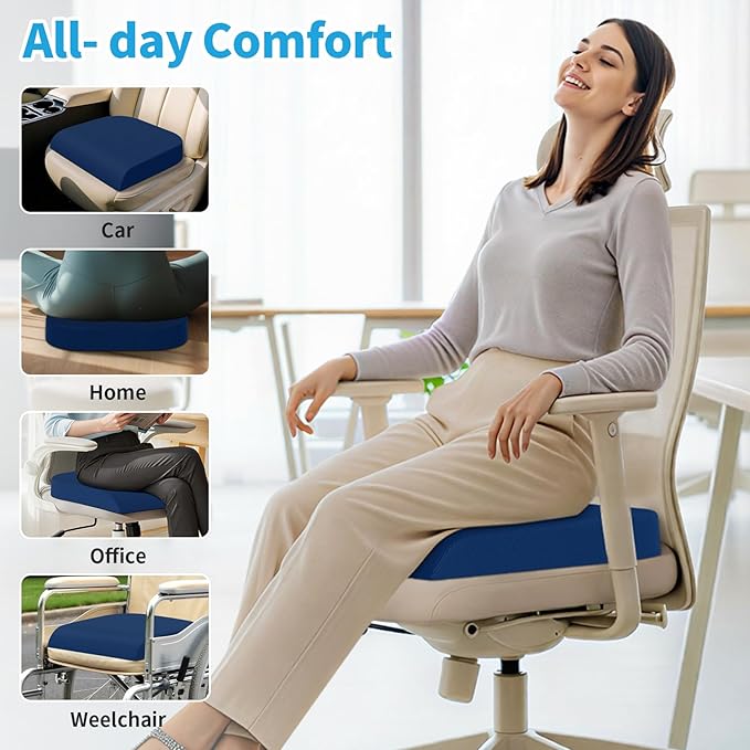TranquilRelax XLarge Seat Cushion, Memory Foam Cushion for Long Sitting Hours on Office Chair, Home & Car, Non-Slip Chair Pad for Relieving Back & Sciatica & Hip & Coccyx Pain (Blue)