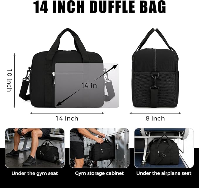 Uarition 14 inch Small Gym Bag for Men & Women, Mini Duffle Bag for Travel Sports, Lightweight Carry On Duffel Bag, Black