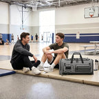 Gym Bag for Men and Women, 50L Extra Large Duffle Bag, 3-in-1 Travel Sports Duffel Bags with Shoe & Laptop Compartment for Overnight Weekender Gym Traveling Workout Deployment, Black + Gray
