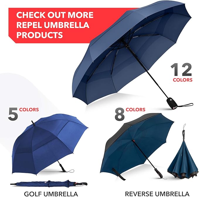 Repel Windproof Travel Umbrella - Compact & Withstands Winds up to 100MPH , Strongest Premium Auto Folding Umbrella for Rain and Sun - Durable, Light & Portable for Women & Men , Fits Backpack & Cars