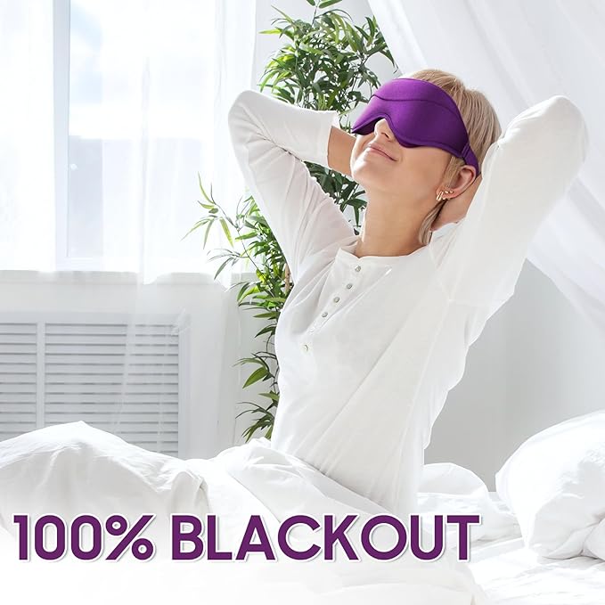 Sleep Mask - Total Blackout 3D Sleeping Mask, Super Lightweight & Silky Soft Eye Mask for Sleeping, Fully Adjustable Fit for Home, Traveling, Meditation, Yoga, Purple, Mothers Day Gifts