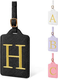 Personalized Initial Luggage Tags for Suitcase TSA Approved, Black Leather Cute Luggage Tag with Privacy Cover Name Card, Embroidered Custom Luggage Tags Travel Backpack Tags Gifts for Women Kids(H)