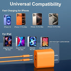 20W Dual Port USB C Charger Block for iPhone 17 16 15 Pro Max Charger Fast Charging with 10FT Long USB C to C Charging Cable Cord for iPhone 17 16 15 Pro Max/17 16 15Pro/15, Android Phone-Orange