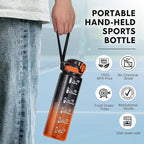 Water Bottle with Straw 1L,Boys Water Bottles with Straw 1 Litre,Waterbottle Leak-Proof Sports Water Bottle,Plastic Drinks Bottles Toxin Free，Bpa-Free (Black Orange)