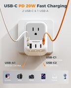 TESSAN Switzerland Travel Plug Adapter PD 20W, 2 Pack Type J Switzerland Power Adapter with 4 Outlets 3 USB (2 USB-C), Swiss Plug for US to Rwanda Jordan Liechtenstein Madagascar, Travel Essentials