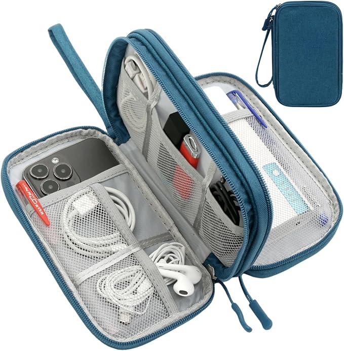 CAAORDKSO Travel Essentials Electronics Organizer Tech Pouch, Waterproof Cable Organizer Bag Charger Case for Travel Accessories, Cable, Cord, Charger, Phone, Power Bank, Earphone (Dark Green, Large)