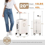 smilesun 20" Adjustable Fence Luggage with Seat, Carry On Suitcase for Kids & Adults, 200lbs Support, 360° Silent Wheels with TSA Lock, Tablet & Cup Holder(White)