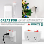 3Pack - POWAWINI Grounded Outlet with Double On Off Switch, Two Port Electrical Outlet Plug Switch, Wall Tap Adapter with Daul Red Indicator, 1875W,15A, ETL Listed (White)