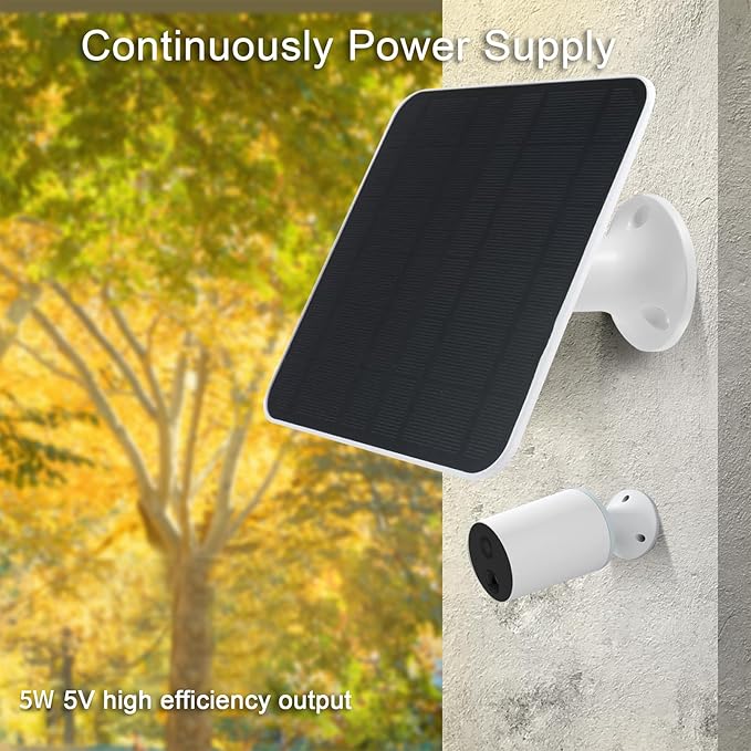Solar Panel Charger Compatible with Eufycam 2C/2C Pro/E40/E20/2/2 Pro/E, 5V 5W Continuously Charging, 9.8ft Cable, Weatherproof (1Pack)