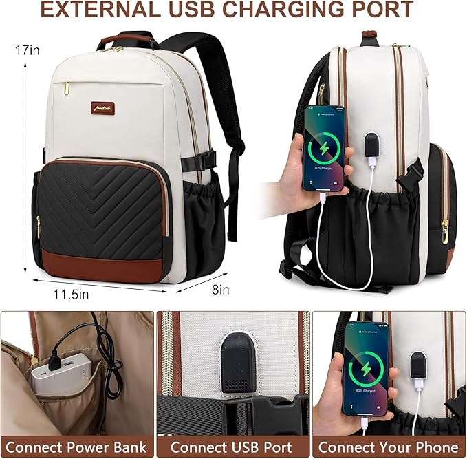 Laptop Backpack for Women Bookbag: 15.6 inch Work School Backpacks with Pouch Pocket for Large Capacity Cup & USB Charger College Book Bag Travel Business Nurse Teacher Bookbags Anti-theft Back Pack