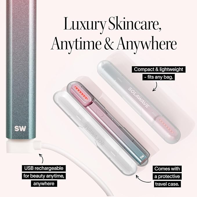 Solawave 4-in-1 Red Light Therapy Wand for Face & Neck | Beauty Device with Galvanic Current, Massager & Warmth | Anti-Aging, Wrinkle Reduction, Skin Tightening, Depuffing & Rejuvenation (Ombre)