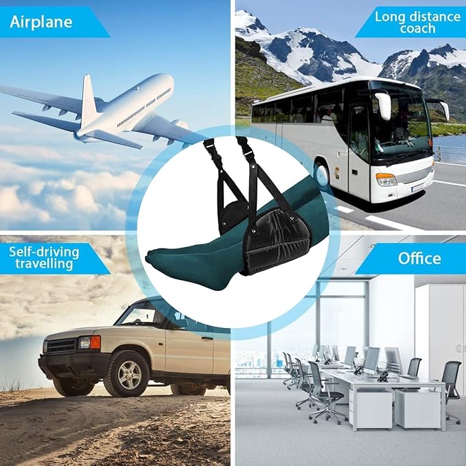 Foot Rest,Airplane Footrest Made with Premium Memory Foam,Portable Travel Essentials Footrest Flight Carry-On Airplane Sling,Adjustable Height Foot Leg Rest Travel Accessories Footrests Hammock,Black