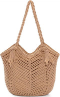 Pleneal Crochet Beach Bag, Summer Woven Tote Bag with Lining, Soft Purse Shoulder Bags for Vacation