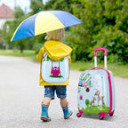 BABY JOY 2 PC Kids Luggage, 16" Toddlers Carry-on Suitcase & 12” Backpack Set, Children Travelling Case w/ 4 Casters & Retractable Handle, Lightweight Trolley Case for Boys & Girls (Deer)