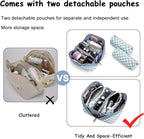 BOYATU Travel Makeup Bag Organizer Cosmetic Bag: 3 Pcs Set Make up Bags for Women with Handle - Waterproof Vegan Leather Toiletry Bag (01-G-Blue)
