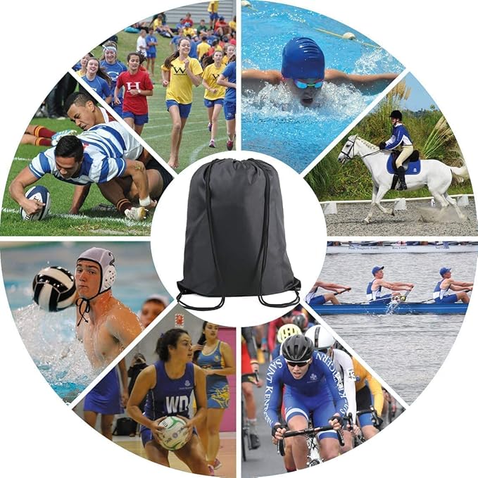 BeeGreen Black Drawstring Backpack Bags Bulk 2 Pack X-Large 22.4" L x 17.5" W Sports Cinch Sack Gym String Bags Machine Washable Heavy Duty String Backpack for Men Women