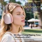 C6 Active Noise Cancelling Headphones, Wireless Over Ear Bluetooth Headphones, 60H Playtime, Lightweight Folding Deep Bass Comfort Fit Ear Cups Headset with Mic for iPad/PC/Home Rose Gold