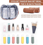 BOYATU Travel Makeup Bag Organizer: 3 Pcs Set Large Capacity Cosmetic Bags Holds 10–20 100ml Full-Size Bottles - 180°Open-Flat Make up Case 3-sec touch-up - Toiletry Bag Gift women (03-A-Brown)