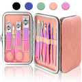 BLESWIN 10 in 1 Manicure Pedicure Kit, Manicure Kit for Women Professional, Mens Nail Grooming Kit, Manicure Tools Gift for Luxury Leather Travel Case for Family Friends (Pink & Purple)
