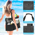 Fammart Mesh Beach Bag, Large Beach Tote with Zipper Pocket, Toys Pool Bag for Family Travel Vacation Cruise Essentials