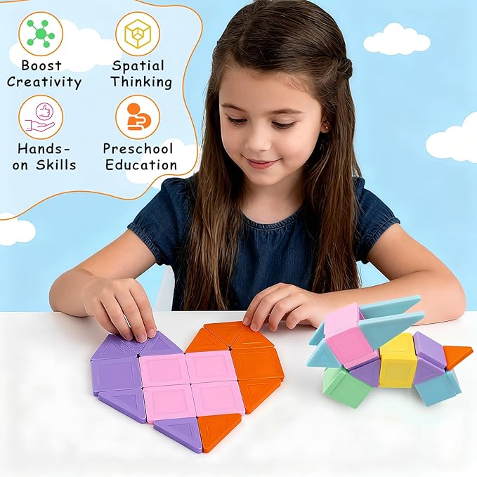 Magnetic Tiles,60PCS Magnetic Building Blocks with Metal Storage Box,Magnetic Tiles for Kids Ages 3+,Magnet Tiles for Boys & Girls(Macaron)