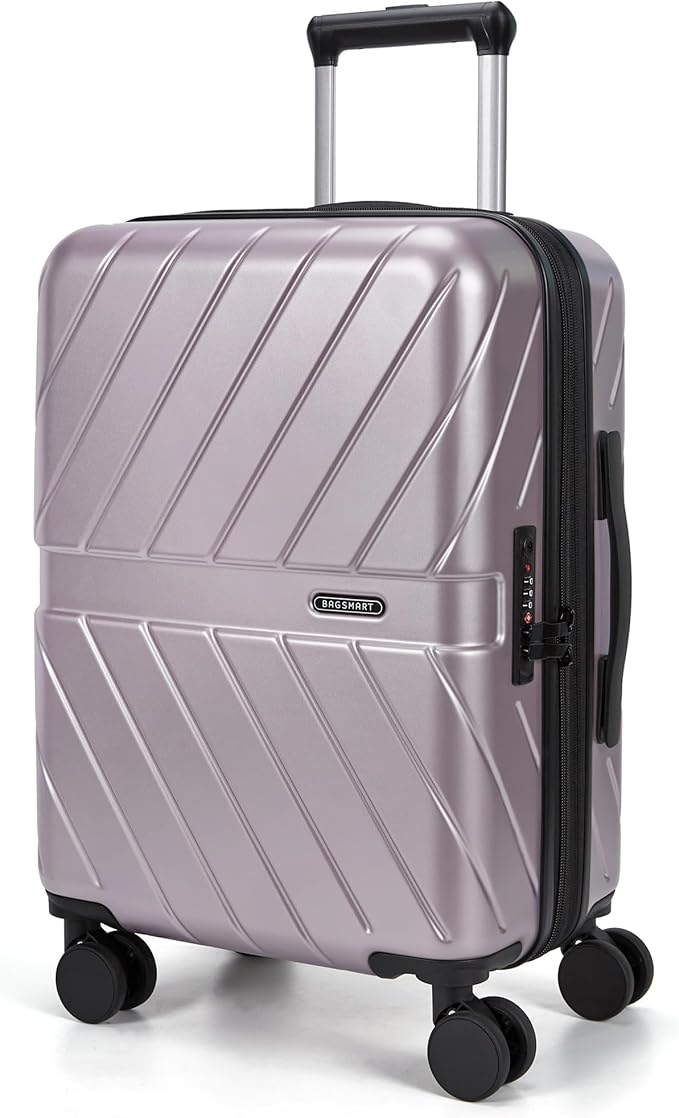 BAGSMART Carry on Luggage 22x14x9 Airline Approved with TSA Lock, 100% Polycarbonate Hardside Suitcase with Spinner Wheels, Rose Purple