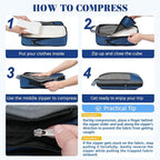 BAGAIL 4 Set/6 Set/8 Set Compression Packing Cubes Travel Accessories Expandable Packing Organizers(HalfMesh,8-Navy)
